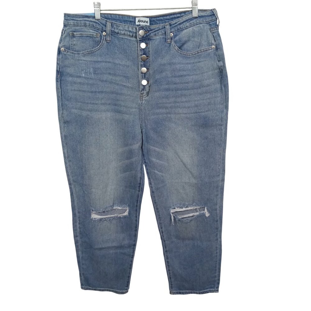 Abound Jeans Womens 33 Distressed Mom Jeans High Rise Stretch Light Wash Blue